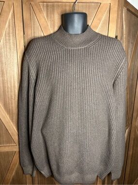 GRAN SASSO ITALY 100% Cashmere Ribbed Mock Neck Sweater Brown SIZE XL